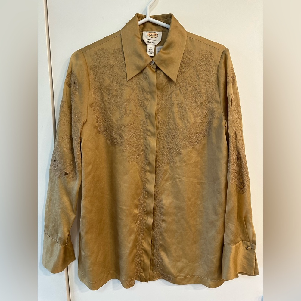 Talbots Tan Button Down Shirt - Silk
